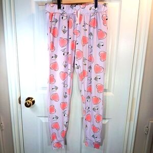 Peanuts Snoopy Lounge Pants Pajama Sleep Hearts Purple Pink Girls Size M NWOT